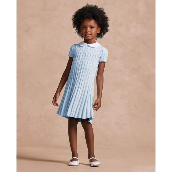 Polo Ralph Lauren Kids' Cable-knit Cotton Sweater Dress In Pearl Blue