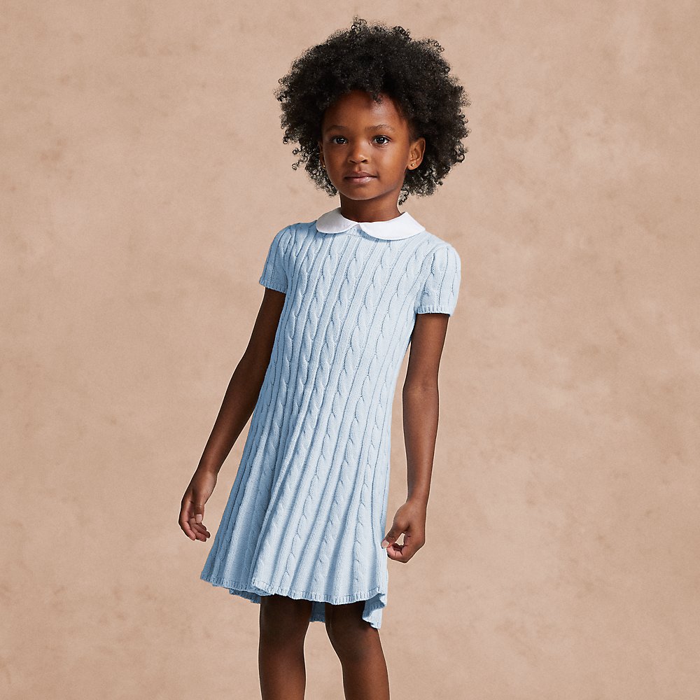 Polo Ralph Lauren Kids' Cable-knit Cotton Sweater Dress In Pearl Blue