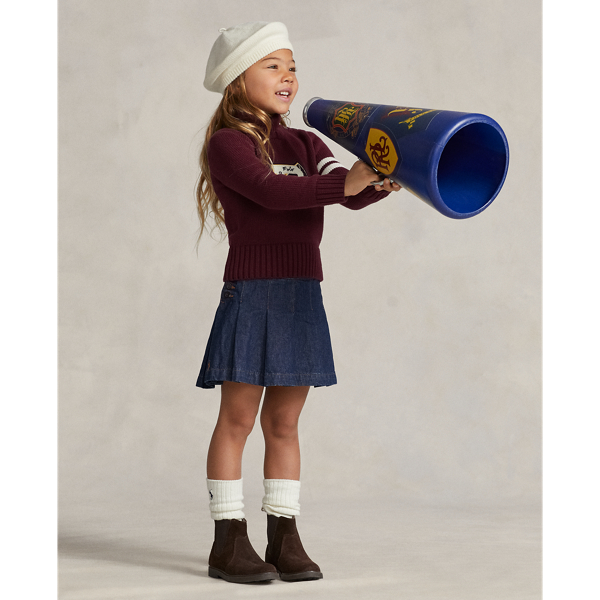 Ralph Lauren Kids' Pleated Cotton Denim Skirt In Blue