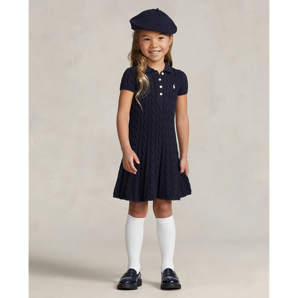 Polo Ralph Lauren Kids' Cable-knit Cotton Polo Sweater Dress In Rl Navy W/ Peach