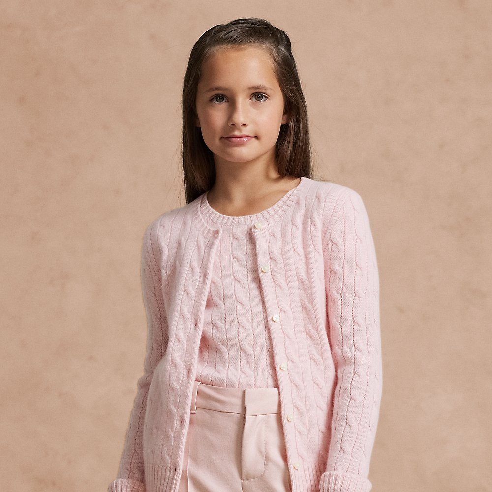 Polo Ralph Lauren Kids' Cable-knit Cashmere Cardigan In Morning Pink