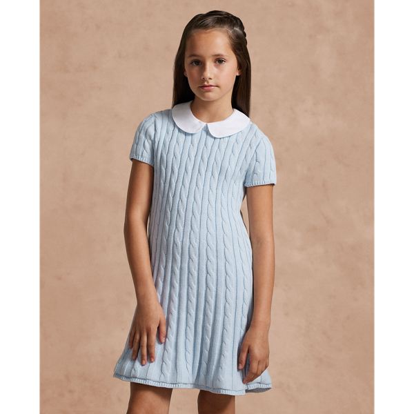 Kids' Cable-knit Cotton Sweater Dress In Pearl Blue