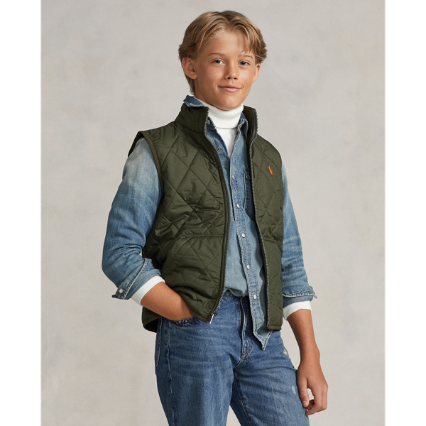 Polo Ralph Lauren Kids' Quilted Water-repellent Vest In Company Olive