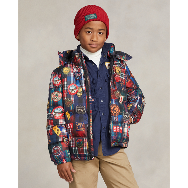 Kids' Water-repellent Print Down Jacket In Mountain Guide