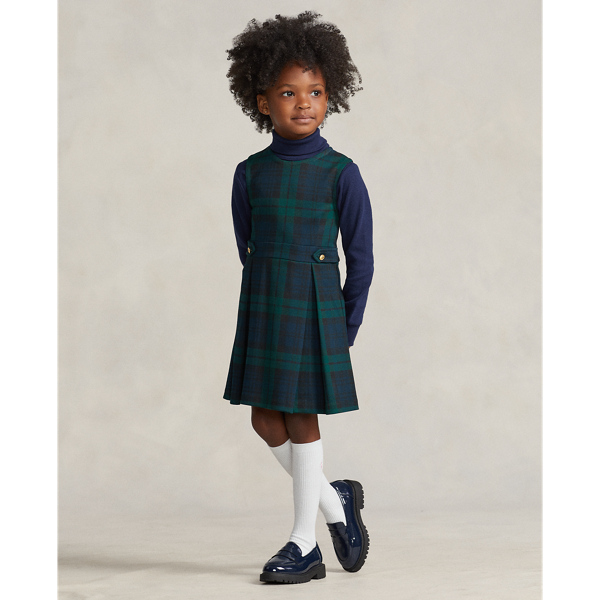 Polo Ralph Lauren Plaid Pleated Ponte Dress In Blackwatch
