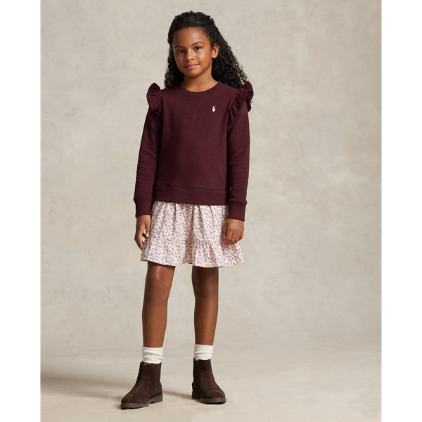 Polo Ralph Lauren Floral Cotton-blend Fleece Dress In Harvard Wine