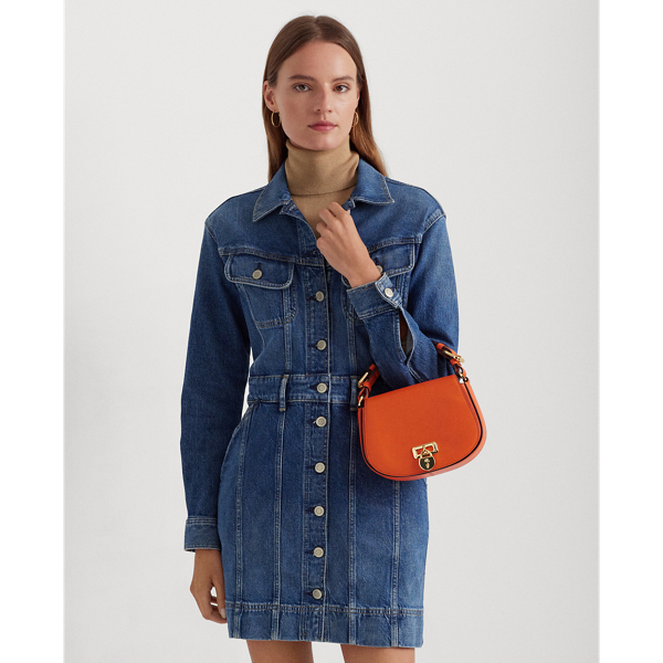 Lauren Ralph Lauren Leather Medium Tanner Crossbody Bag In Harvest Orange