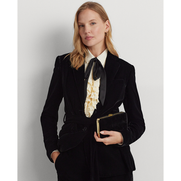 Ralph Lauren Velvet Small Franki Clutch In Black