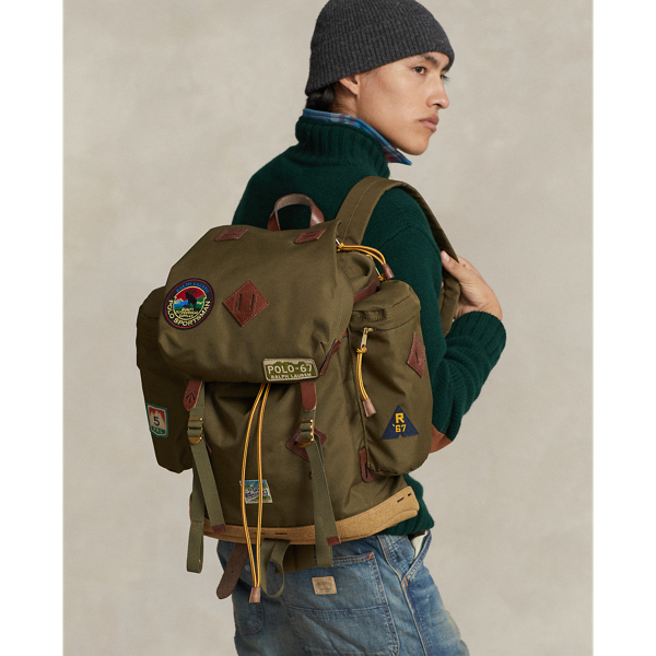 Polo Ralph Lauren Suede-trim Trail Backpack In Olive/patches