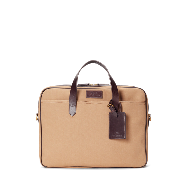 Shop Polo Ralph Lauren Leather-trim Canvas Briefcase In Tan