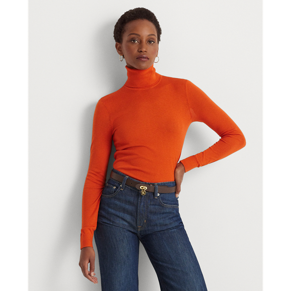 Ralph Lauren Silk-blend Turtleneck In Harvest Orange