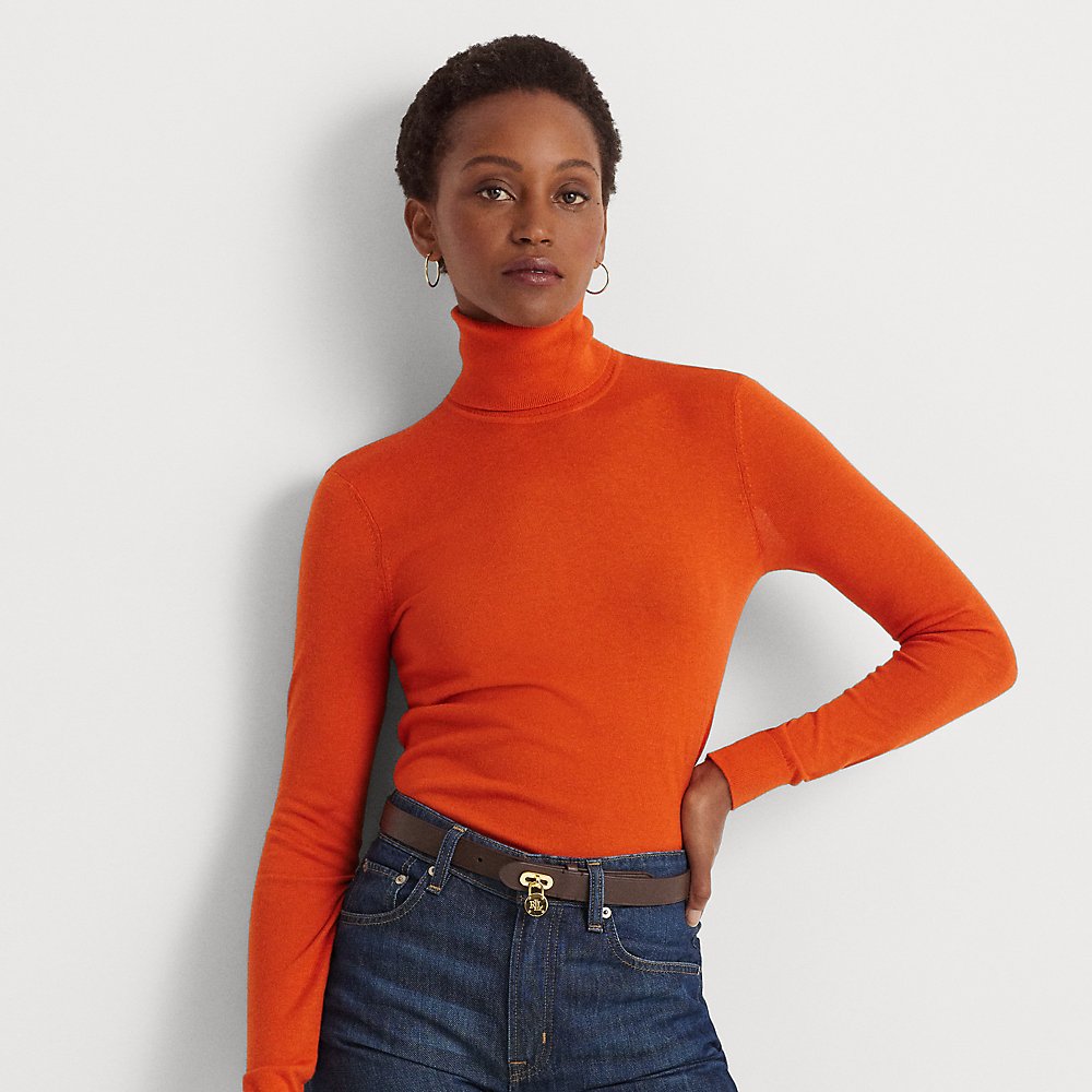 Lauren Ralph Lauren Silk-blend Turtleneck In Harvest Orange