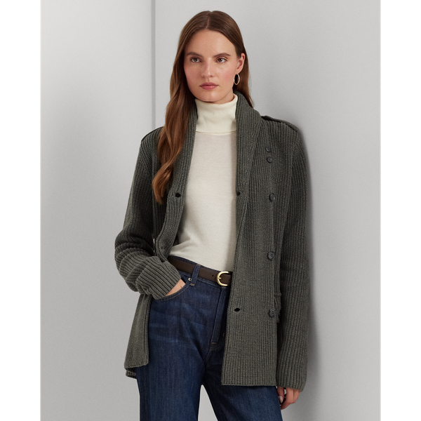 Ralph Lauren Double-breasted Knit Coat In Modern Grey Heather