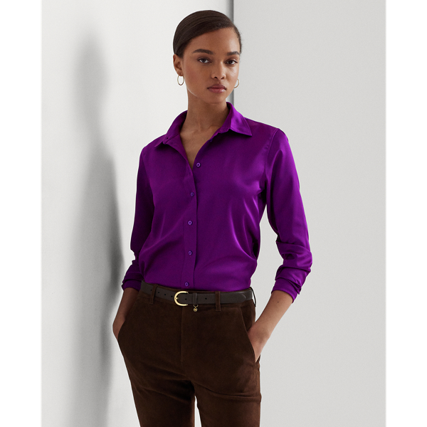 LAUREN RALPH LAUREN CLASSIC FIT SATIN CHARMEUSE SHIRT