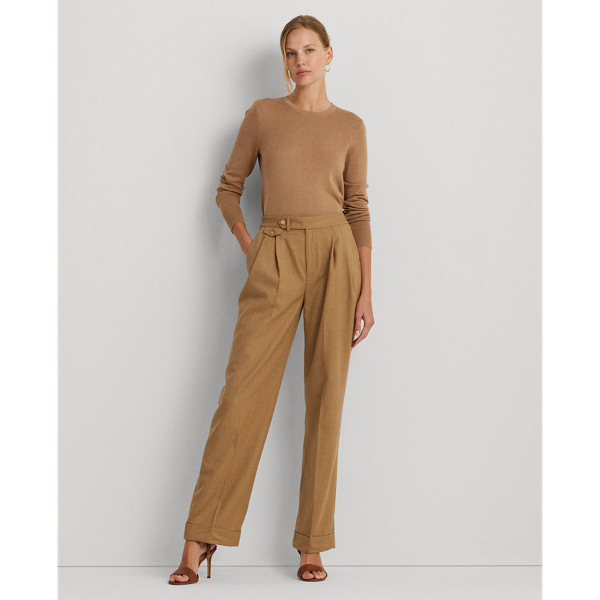 Ralph Lauren Pleated Wool Twill Straight Pant In Classic Camel Melange