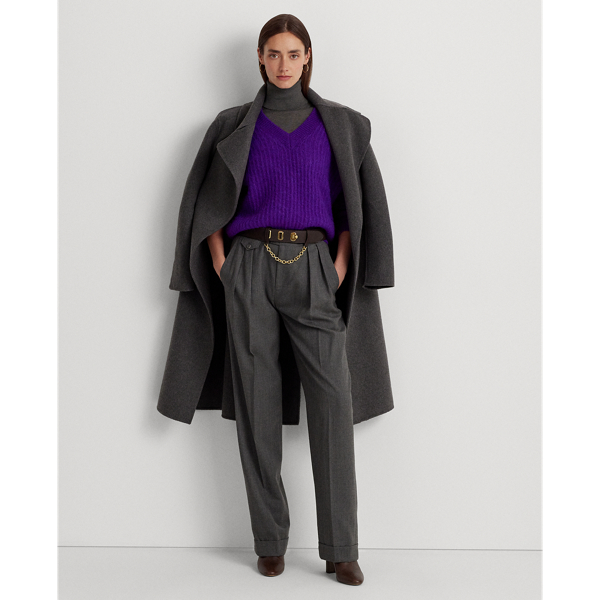 Ralph Lauren Pleated Wool Twill Straight Pant In Modern Grey Heather