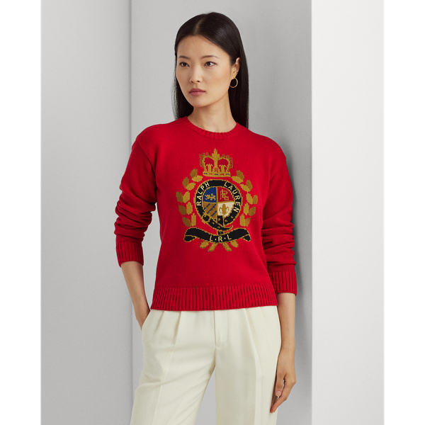 Ralph Lauren Intarsia-knit Crest Cotton-blend Sweater In Martin Red