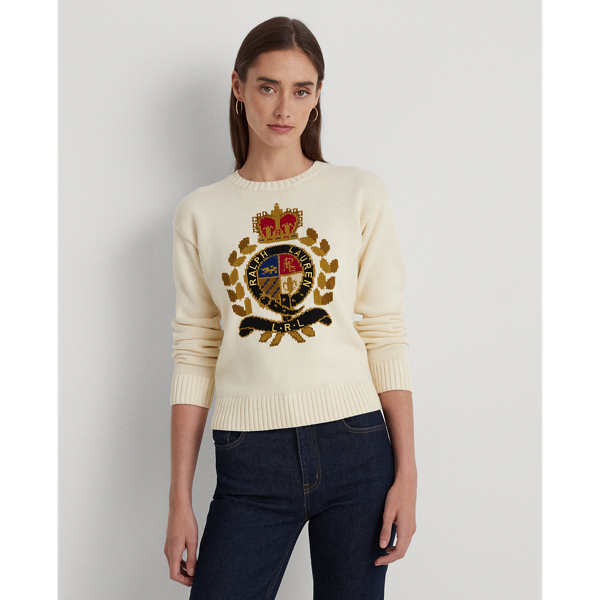 Ralph Lauren Intarsia-knit Crest Cotton-blend Sweater In Mascarpone Cream