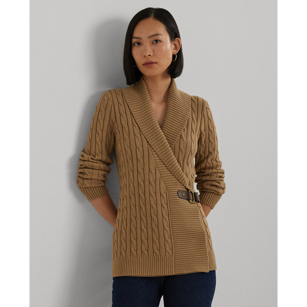 Lauren Petite Buckled Cotton Sweater In Classic Camel