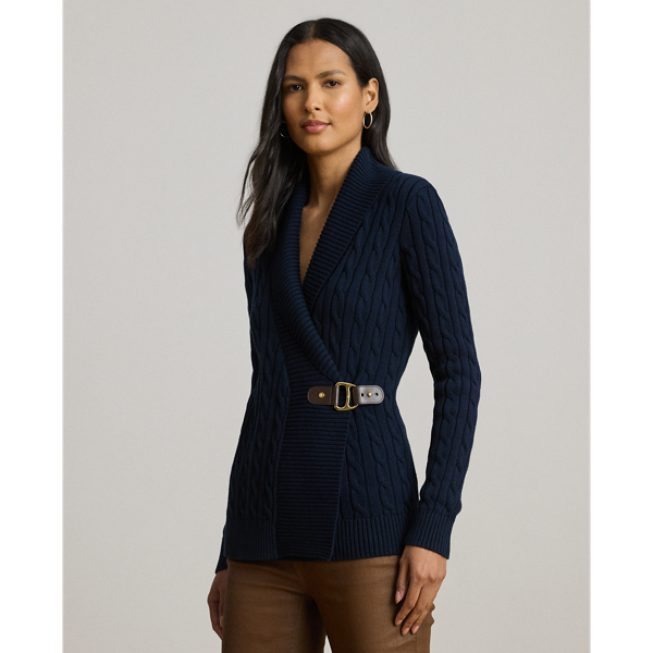 Lauren Petite Buckled Cotton Sweater In Lauren Navy