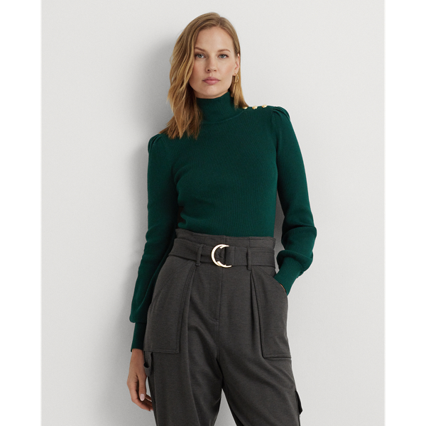 Lauren Petite Button-trim Mockneck Sweater In Season Green