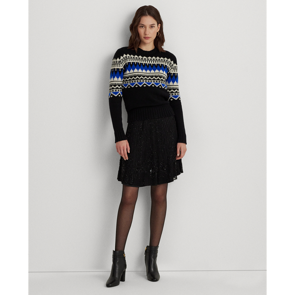 LAUREN PETITE BEADED MESH A-LINE SKIRT 