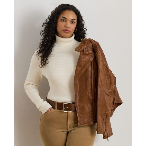 Lauren Woman Ribbed Turtleneck Sweater In Mascarpone Cream