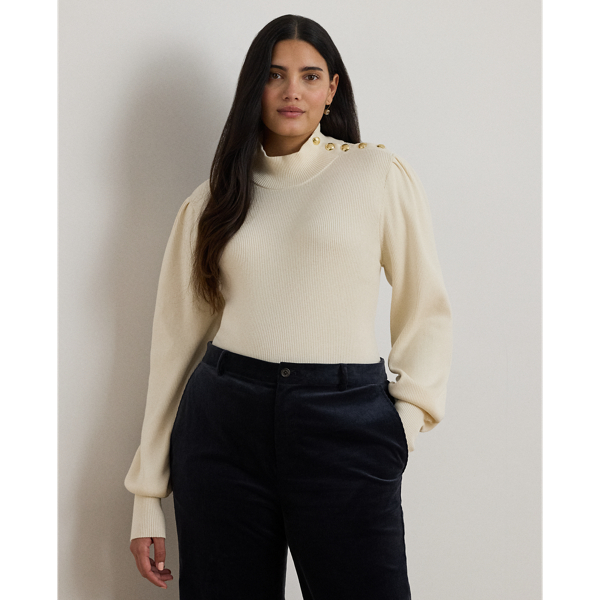 Lauren Woman Button-trim Mockneck Sweater In Mascarpone Cream