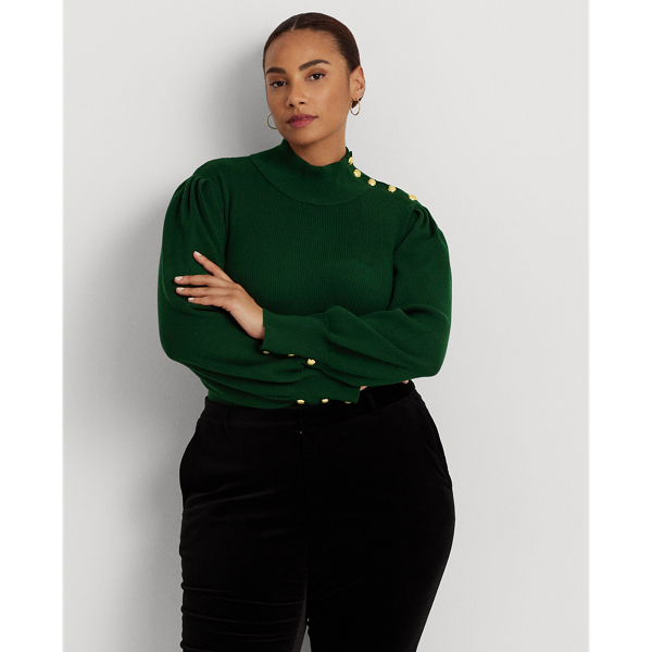 Lauren Woman Button-trim Mockneck Sweater In Season Green
