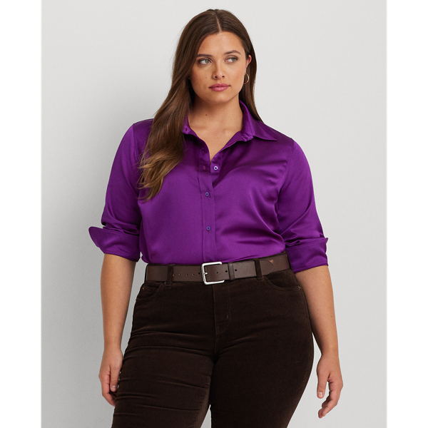 Lauren Woman Satin Charmeuse Shirt In Purple Agate