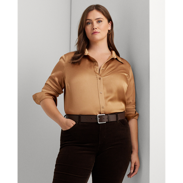 Lauren Woman Satin Charmeuse Shirt In Classic Camel