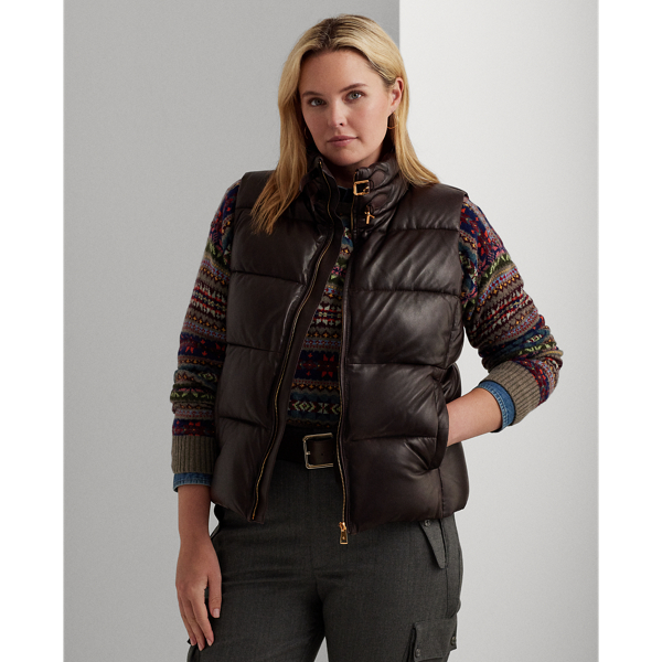 Lauren Woman Quilted Lambskin Puffer Vest In Circuit Brown