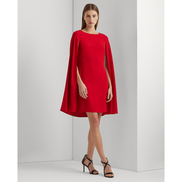 Ralph Lauren Cape Georgette Cocktail Dress In Martin Red