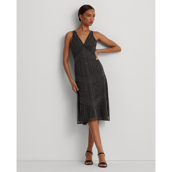 LAUREN RALPH LAUREN Beaded Sleeveless Cocktail Dress in Grey