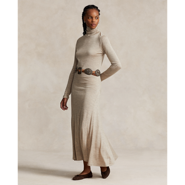 Ralph Lauren Wool-blend Turtleneck Dress In Tuscan Beige Heather