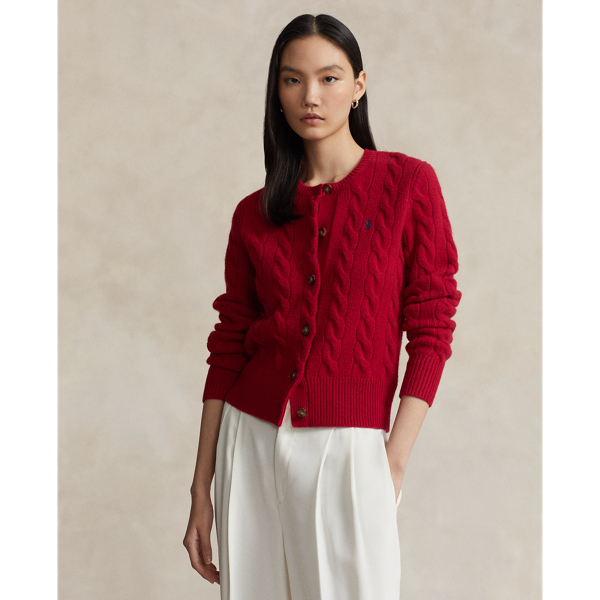 Polo Ralph Lauren Cable-knit Wool-cashmere Cardigan In New Red