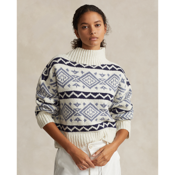 Polo Ralph Lauren Geo-motif Wool-blend Sweater In Cream Blue Multi