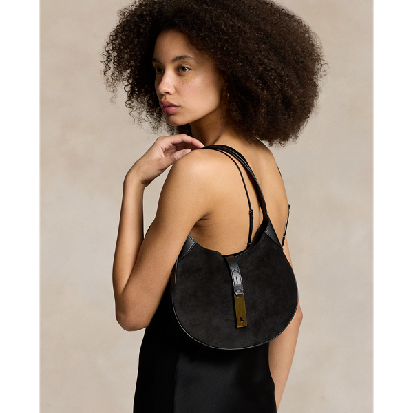 Polo Ralph Lauren Polo Id Suede Small Shoulder Bag In Black