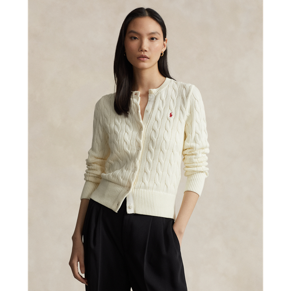 Polo Ralph Lauren Cable-knit Cotton Crewneck Cardigan In White