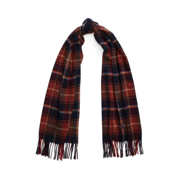 Ralph Lauren Plaid Fringe Wool-cashmere Scarf In Red
