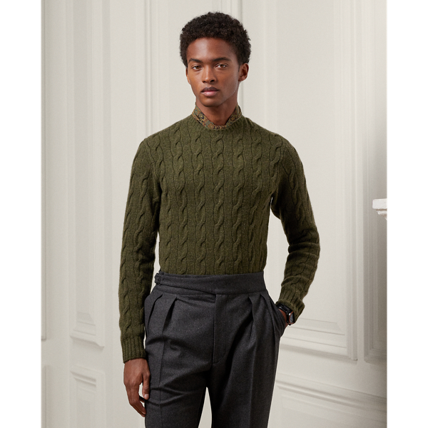 Ralph Lauren Purple Label Cable-knit Cashmere Sweater In Loden Melange