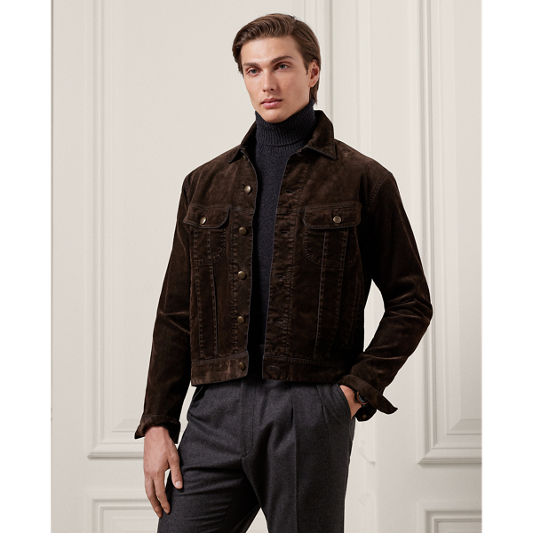 Ralph Lauren Stretch Velvet Trucker Jacket In Dark Luggage Brown