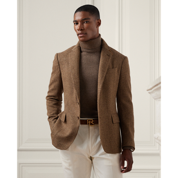 Ralph Lauren Purple Label Kent Hand-tailored Herringbone Jacket In Brown /  Tan | ModeSens