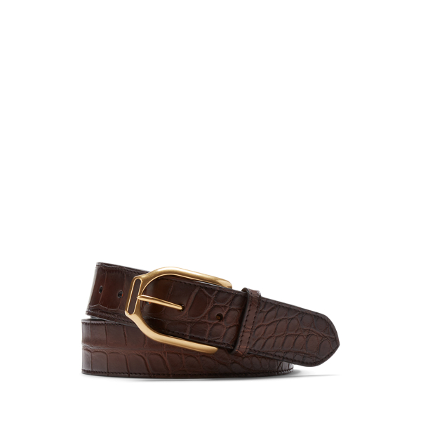 Ralph Lauren Welington Stirrup-buckle Alligator Belt In Goodwood Brown