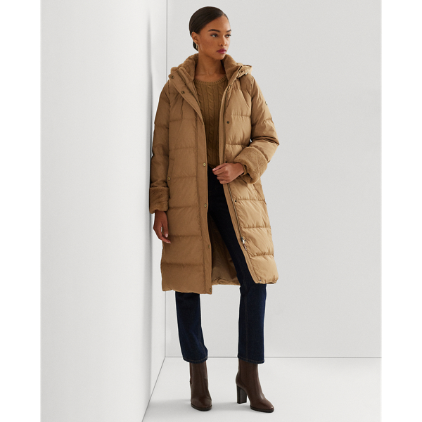 Petite Camel Long Puffer Coat