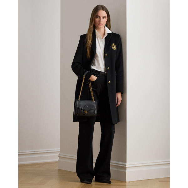 Lauren Petite Crest-patch Wool-blend Coat In Black