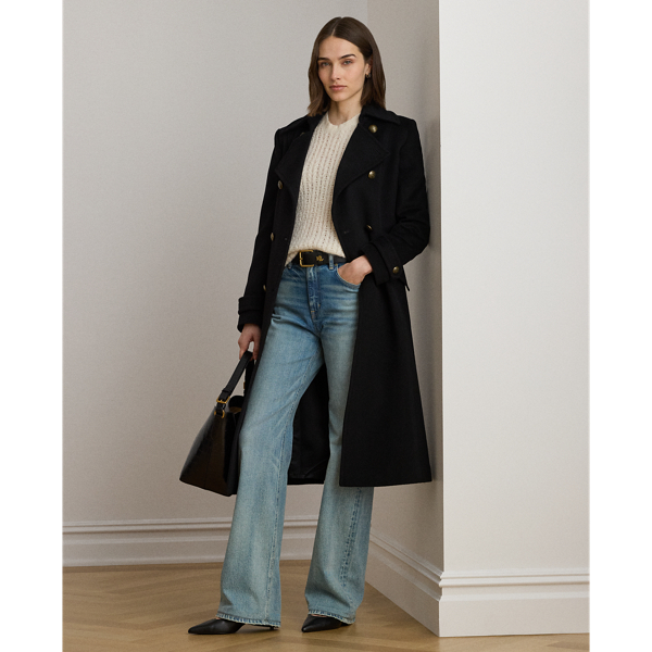 Lauren Petite Wool-blend Double-breasted Coat In Black