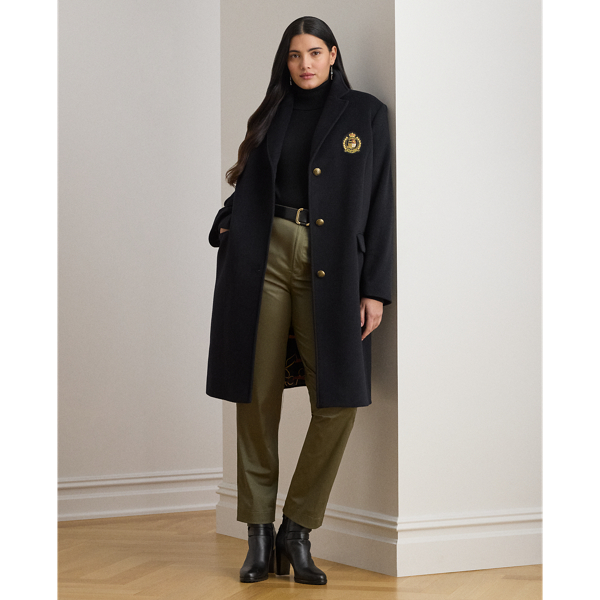 Lauren Woman Crest-patch Wool-blend Coat In Black