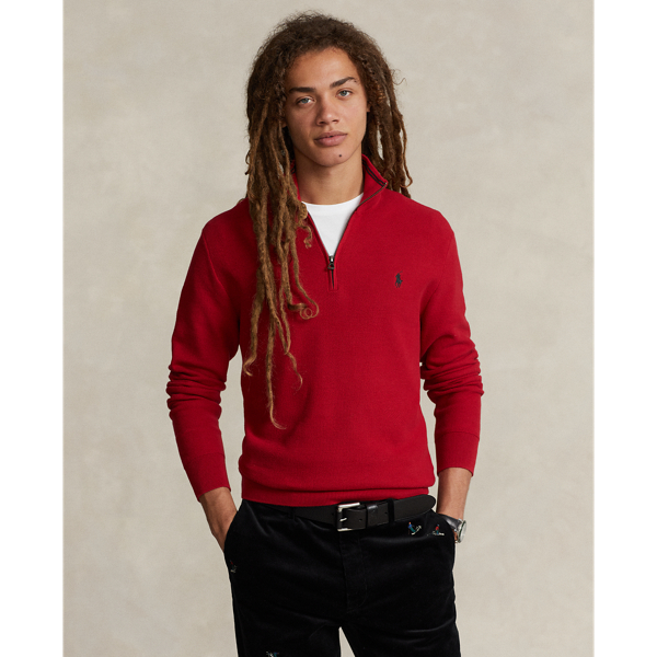 Ralph Lauren Mesh-knit Cotton Quarter-zip Sweater In Park Ave Red