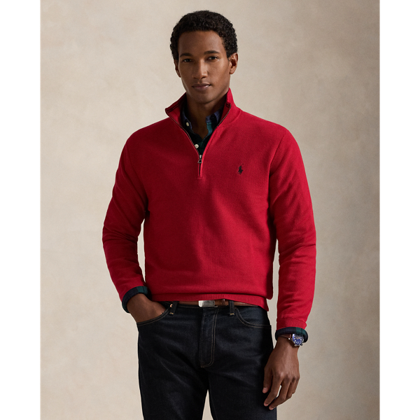 Ralph Lauren Mesh-knit Cotton Quarter-zip Sweater In Park Ave Red